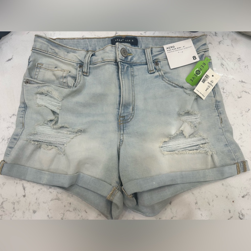 Aero Women's Light Blue Distressed Jean Shorts
